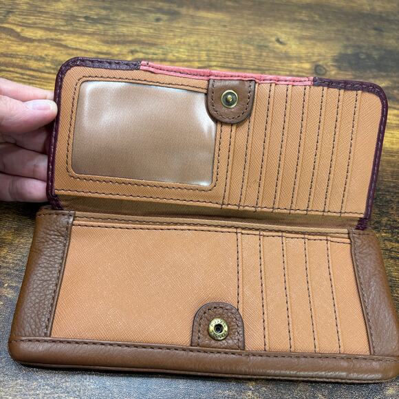 Fossil Molly Clutch Wallet Wine Multi Colored Brown Leather Card Holder - Picture 3 of 10